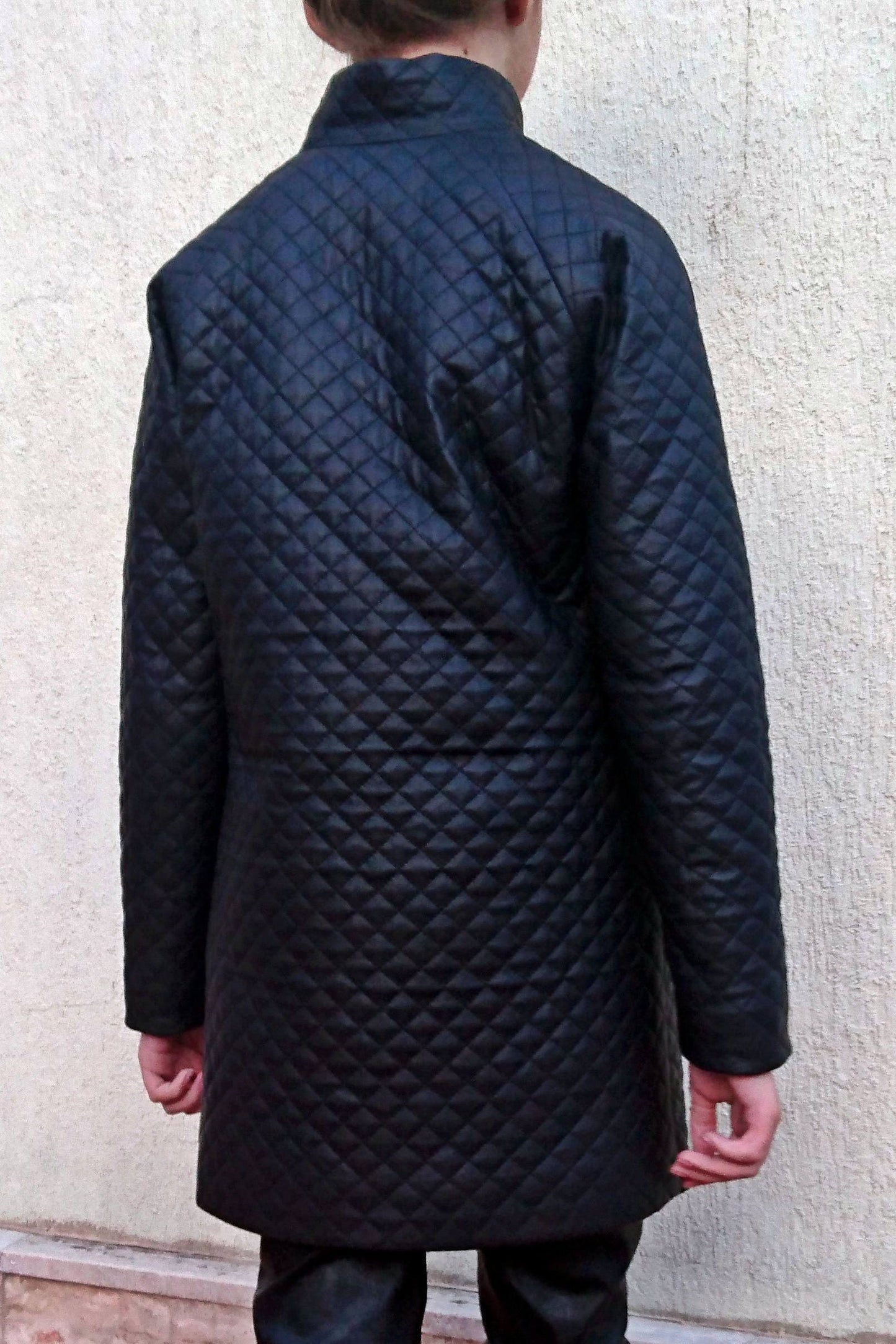 Black faux leather quilted coat for girls, Kids jacket, Long leather coat, Stylish leather jacket, Eco Leather outfit, Winter duvet coat