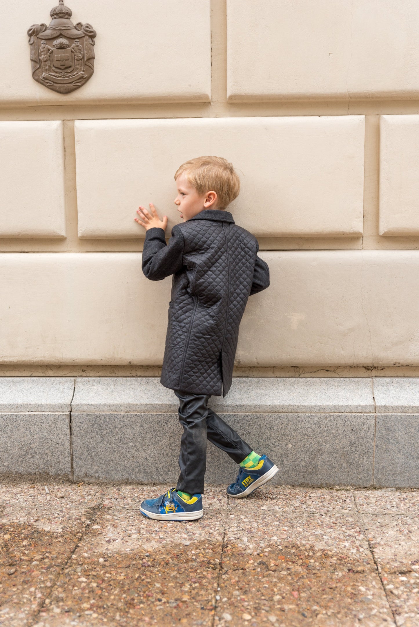 Black wool coat child / Leather coat Kids long down Toddler boy coat Back to School outfit / Winter coat toddler / Leather quilted coat