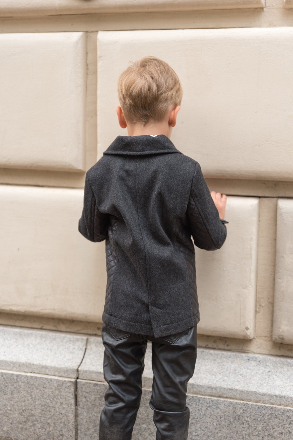 Boys double breasted short wool coat, Stylish pea coat winter boys outfit, Wool blazer coat toddler trendy wool peacoat, Cropped winter coat
