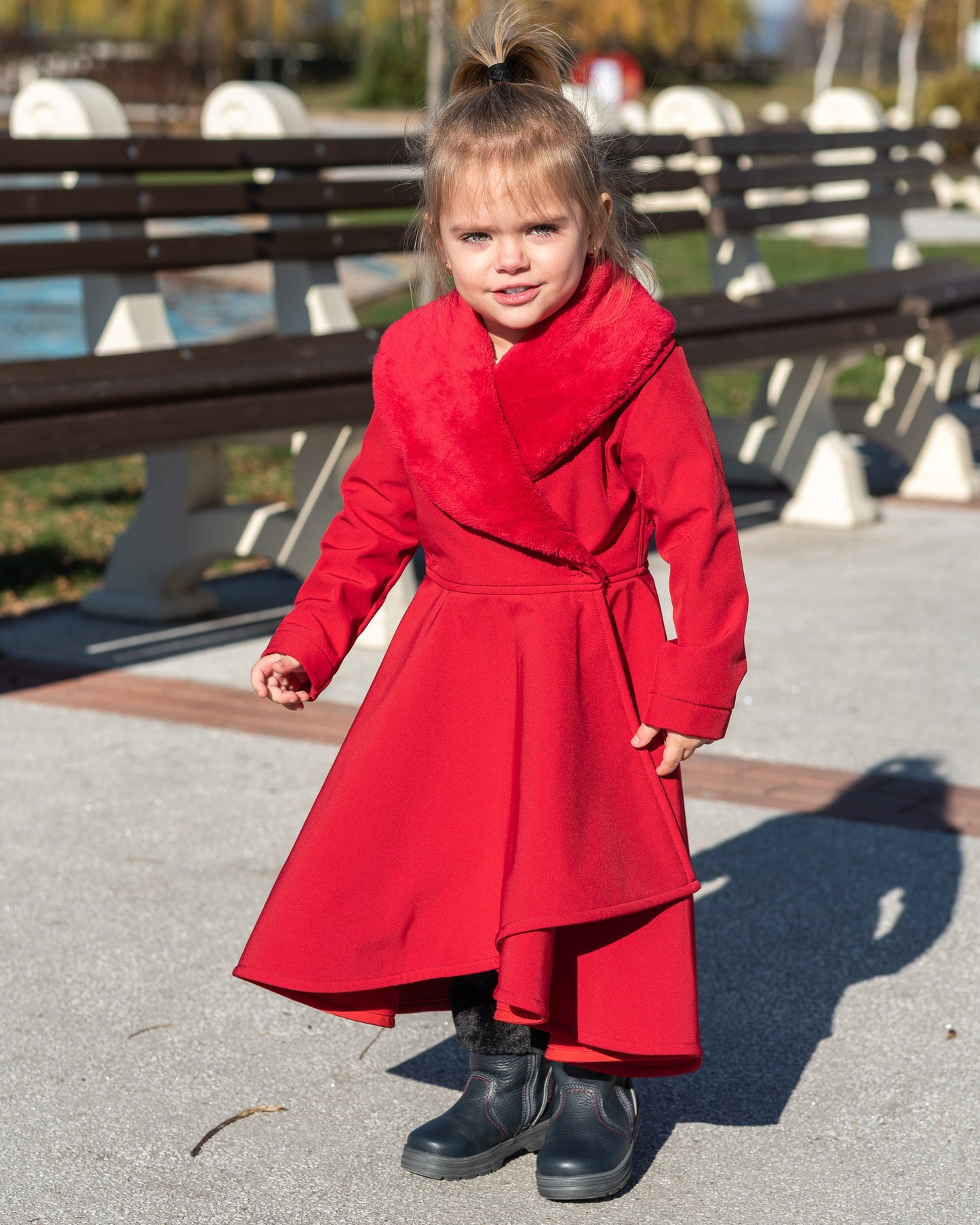 Girls coat, Red long winter coat, Girls soft shell coat jacket, Long fleece coat, Red coat jacket toddlers, Winter softshell toddler coat