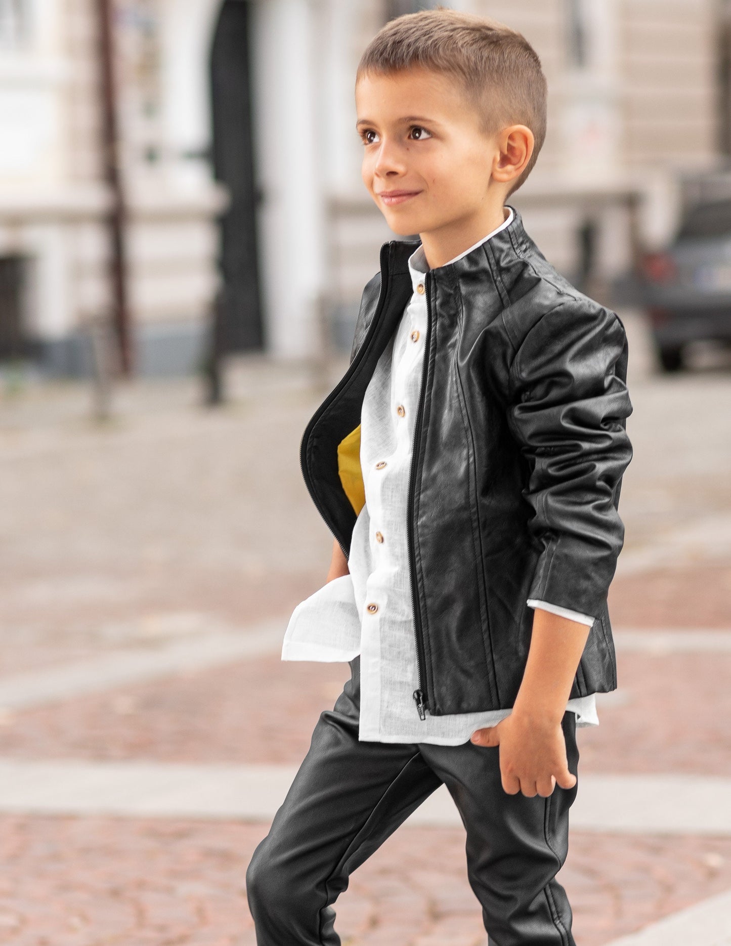 Boys black leather jacket/Faux leather short coat / Eco friendly leather jacket kids outfit black jacket boy clothing / Leather toddler