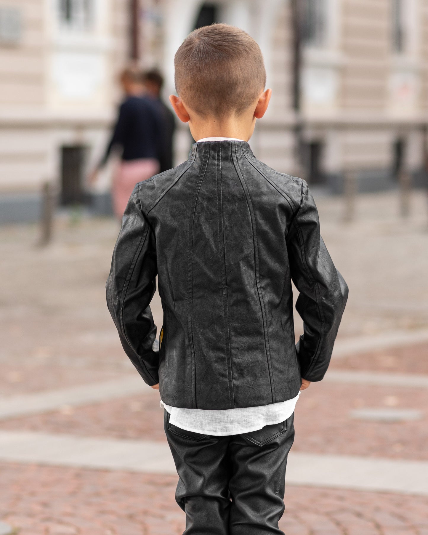 Boys black leather jacket/Faux leather short coat / Eco friendly leather jacket kids outfit black jacket boy clothing / Leather toddler