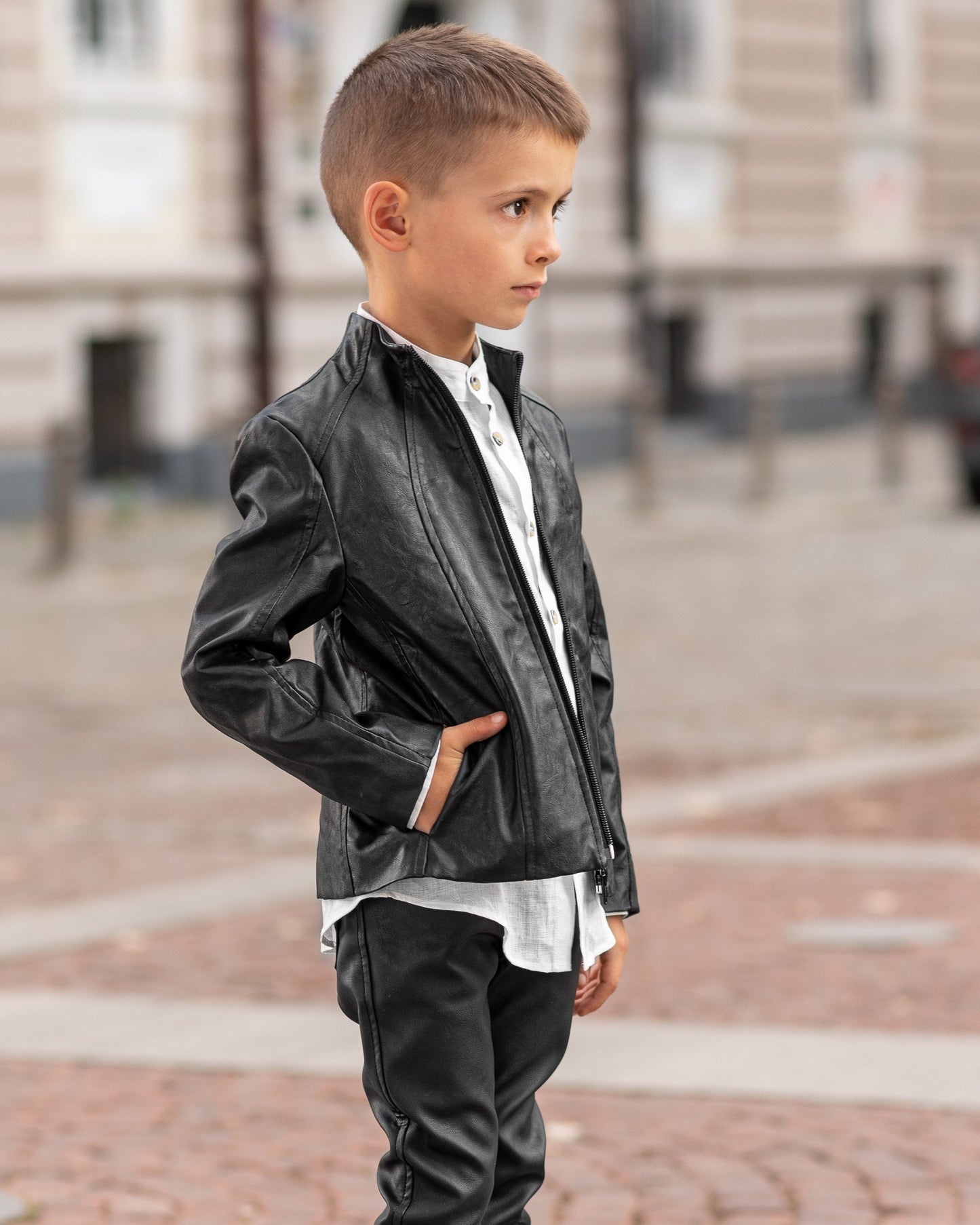 Boys black leather jacket/Faux leather short coat / Eco friendly leather jacket kids outfit black jacket boy clothing / Leather toddler