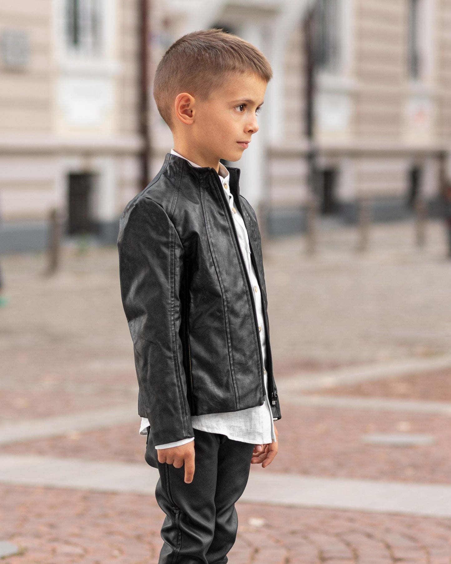 Boys black leather jacket/Faux leather short coat / Eco friendly leather jacket kids outfit black jacket boy clothing / Leather toddler