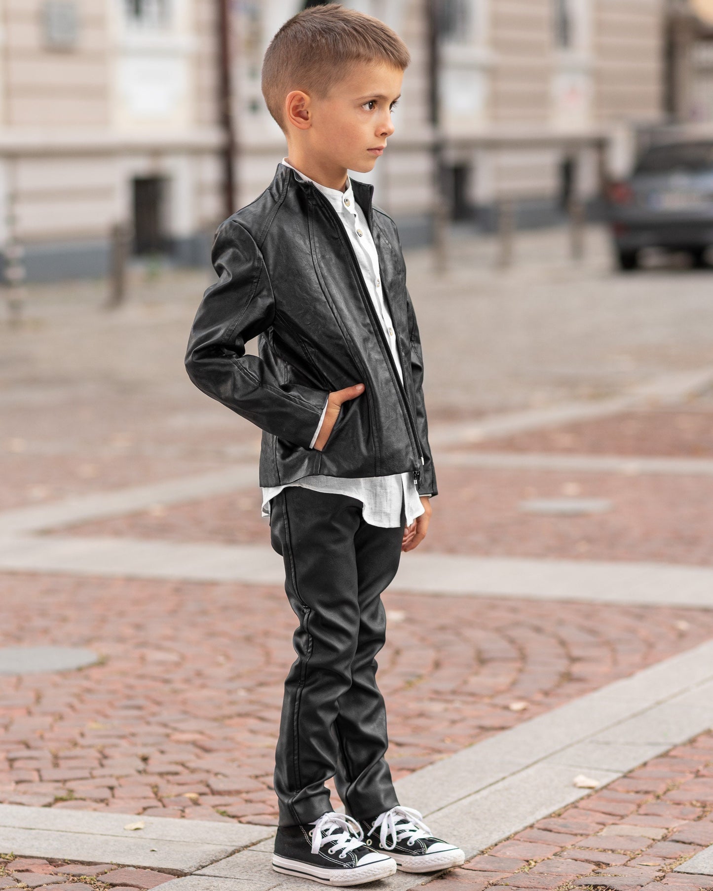 Boys black leather jacket/Faux leather short coat / Eco friendly leather jacket kids outfit black jacket boy clothing / Leather toddler