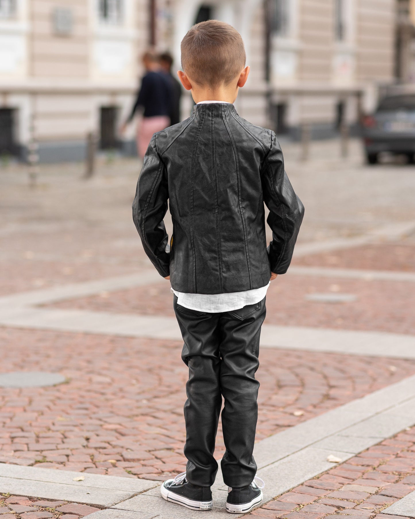 Boys black leather jacket/Faux leather short coat / Eco friendly leather jacket kids outfit black jacket boy clothing / Leather toddler