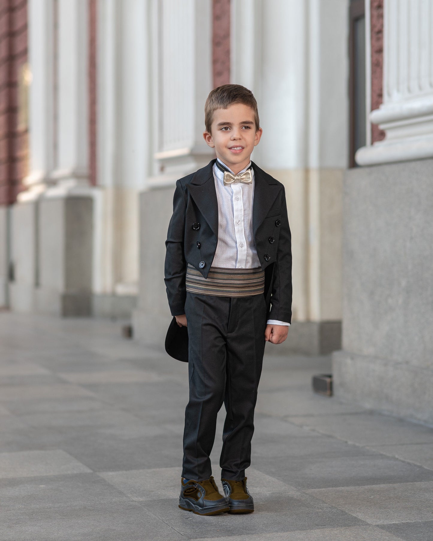 Boys Black Tailcoat Cummerbund Tuxedo Suit for Formal Event/ Wedding Costume for Toddler Little Gentleman Full Dress Tail Tux Evening Outfit