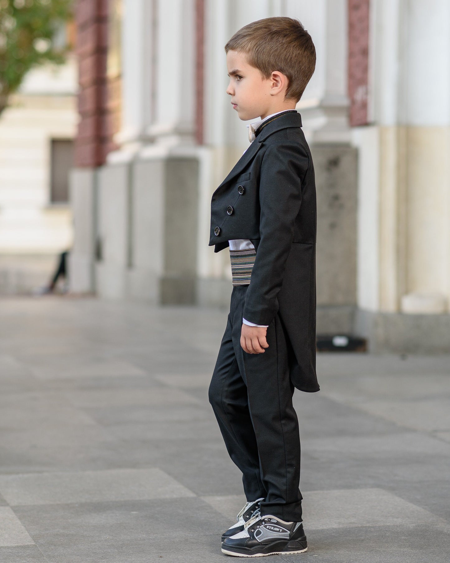 Boys Black Tailcoat Cummerbund Tuxedo Suit for Formal Event/ Wedding Costume for Toddler Little Gentleman Full Dress Tail Tux Evening Outfit