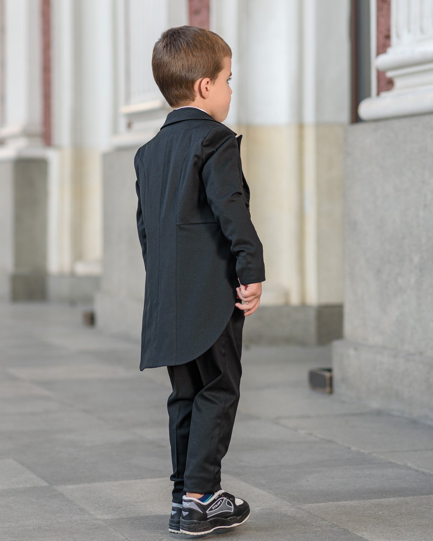 Boys Black Tailcoat Cummerbund Tuxedo Suit for Formal Event/ Wedding Costume for Toddler Little Gentleman Full Dress Tail Tux Evening Outfit