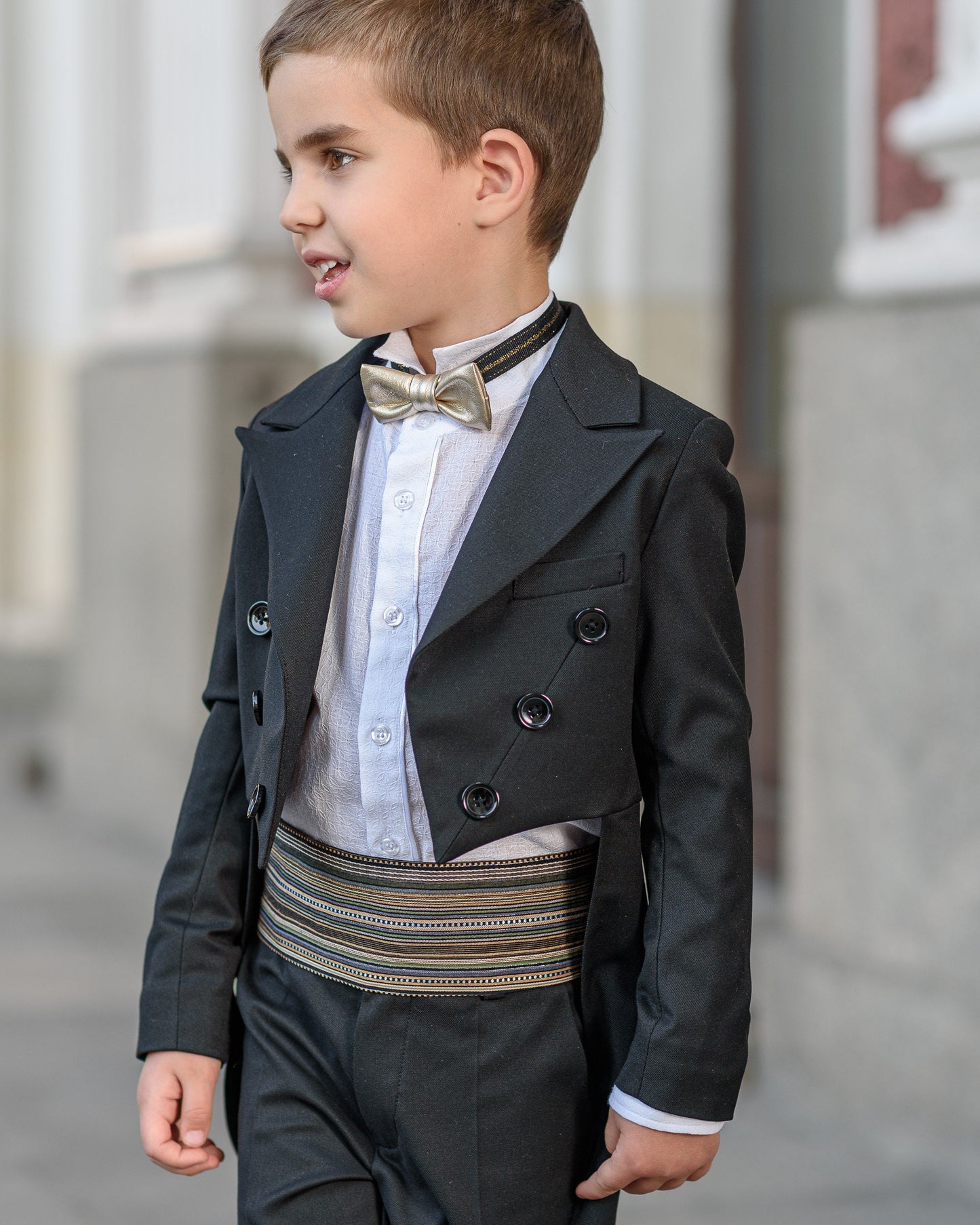 Boys Black Tailcoat Cummerbund Tuxedo Suit for Formal Event/ Wedding Costume for Toddler Little Gentleman Full Dress Tail Tux Evening Outfit