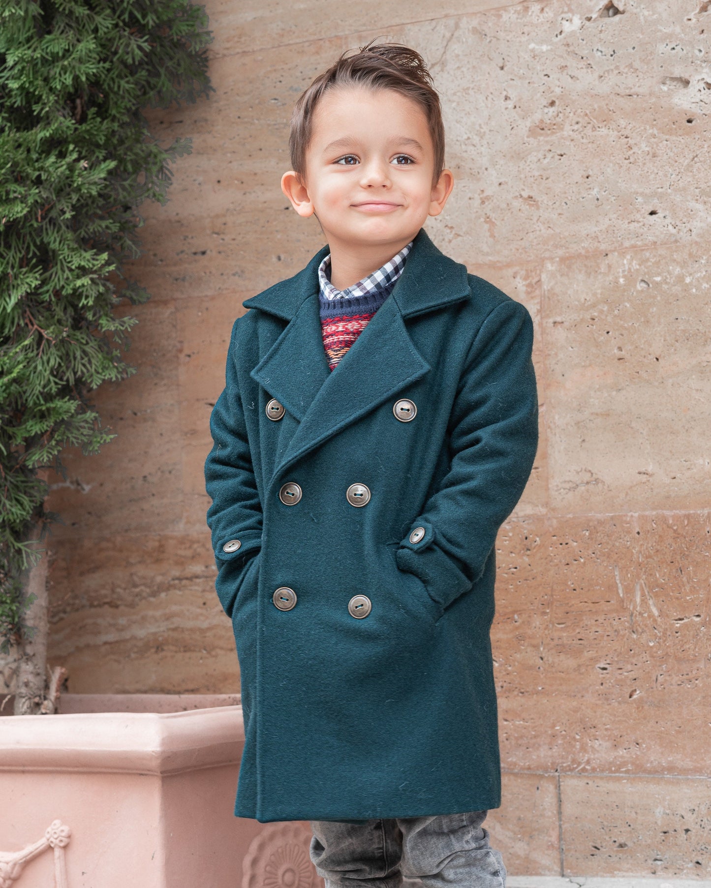 Long wool peacoat for boys, Kids warm winter vintage coat, Double breasted down coat toddler, Long classic coat, Junior long pea coat