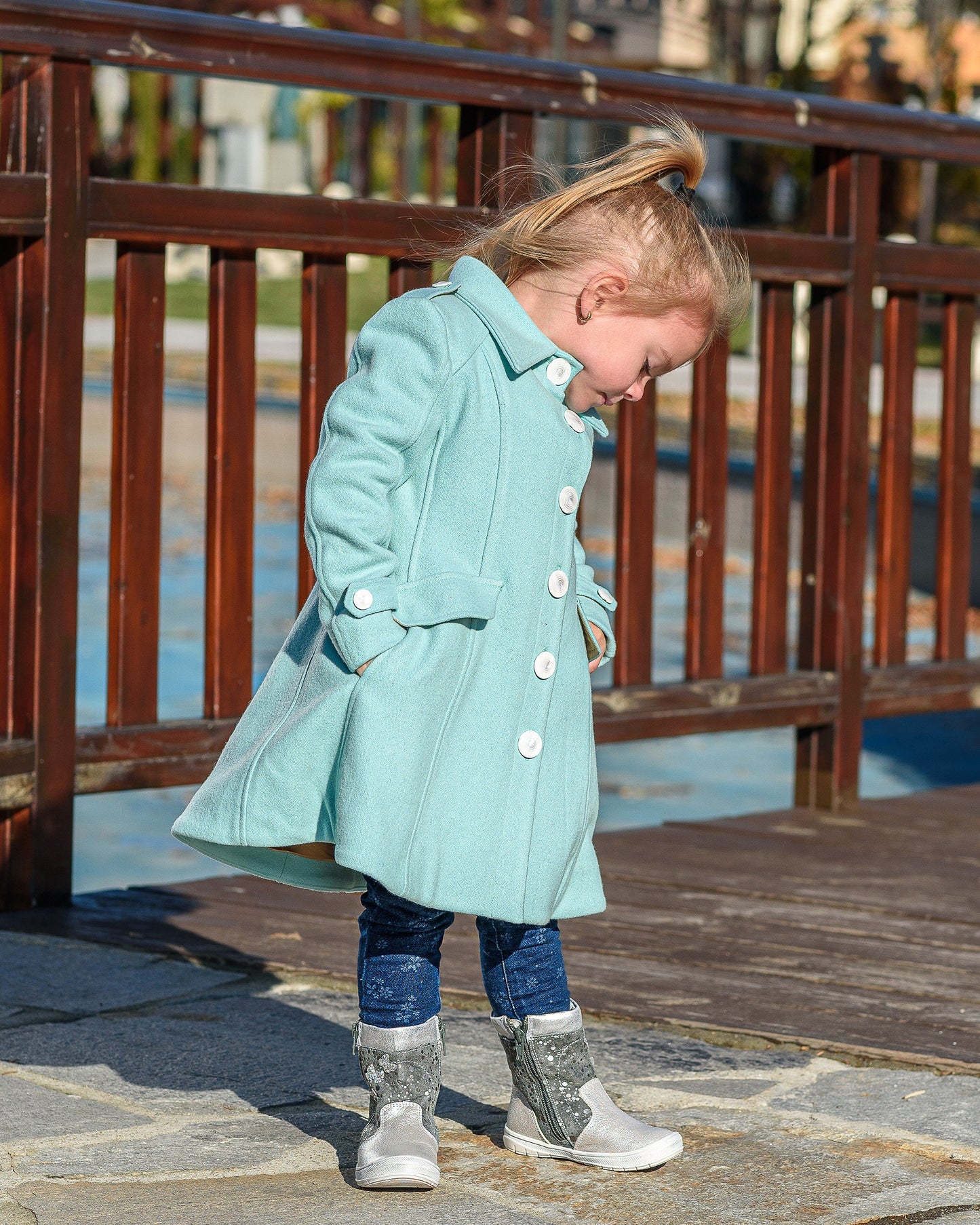 Teal winter tench coat with pockets, Warm long wool coat girl, Kids classic wool winter coats, Toddler cute winter outfits, Couture coat