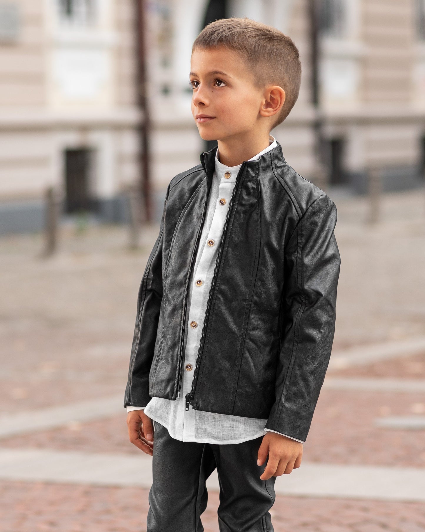 Boys black leather jacket/Faux leather short coat / Eco friendly leather jacket kids outfit black jacket boy clothing / Leather toddler