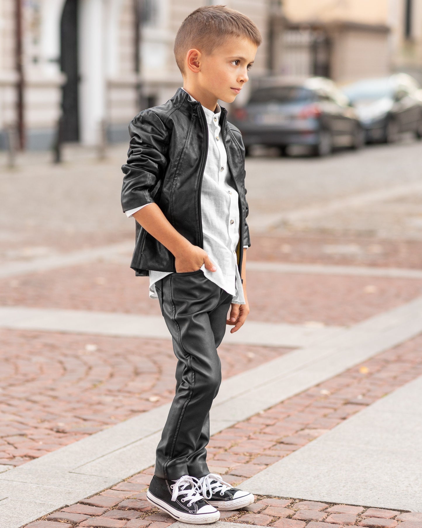 Boys black leather jacket/Faux leather short coat / Eco friendly leather jacket kids outfit black jacket boy clothing / Leather toddler