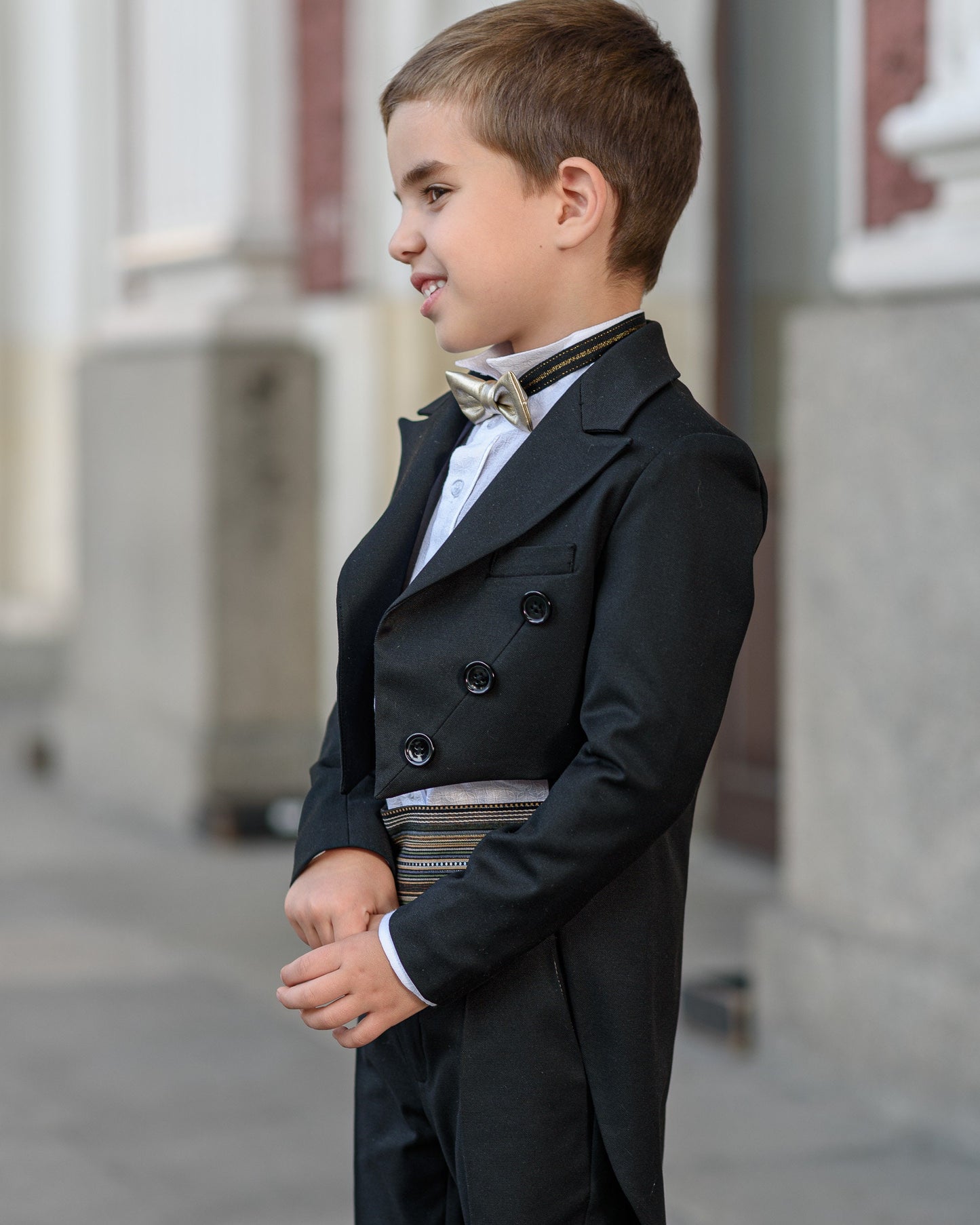 Boys Black Tailcoat Cummerbund Tuxedo Suit for Formal Event/ Wedding Costume for Toddler Little Gentleman Full Dress Tail Tux Evening Outfit