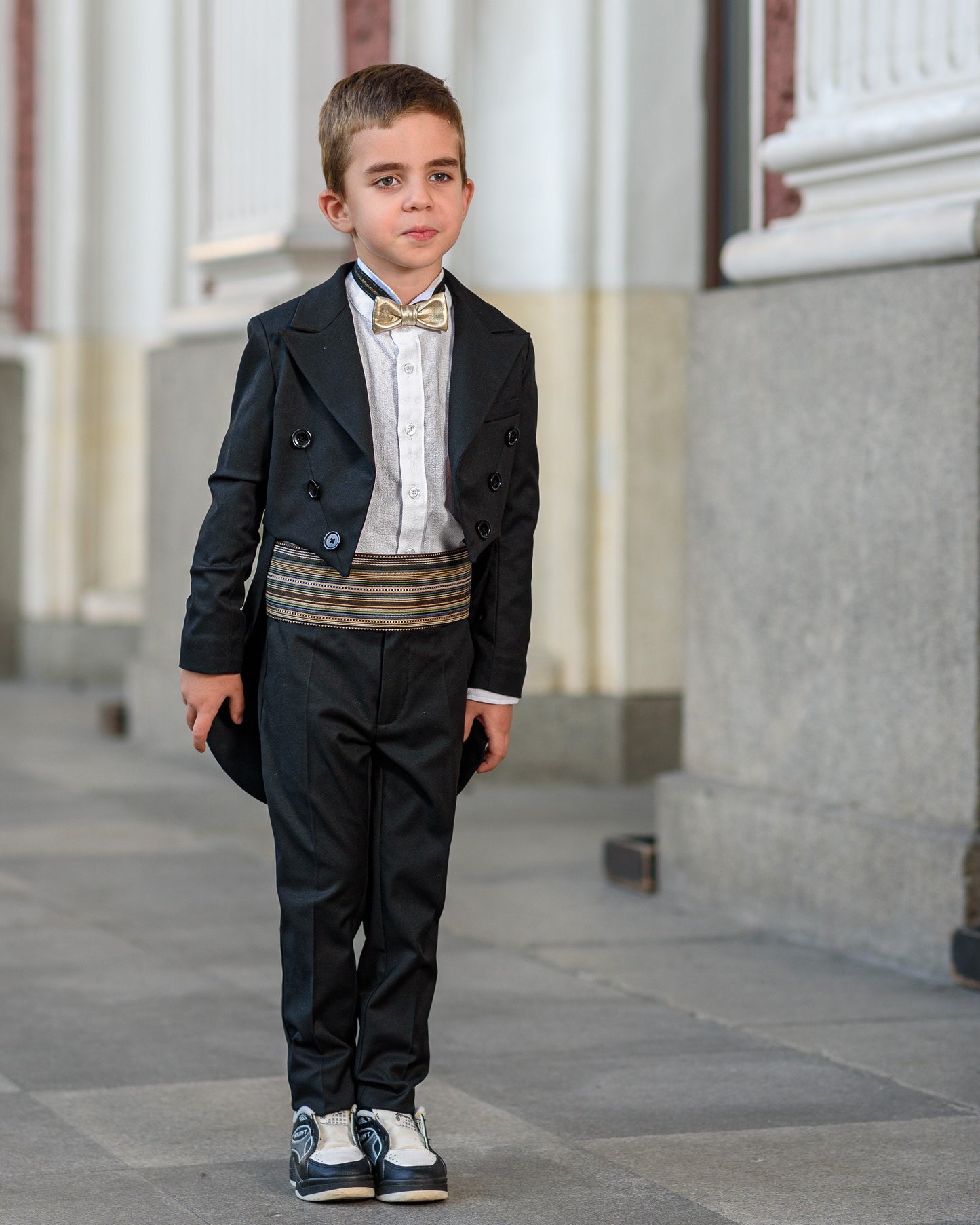 Boys Black Tailcoat Cummerbund Tuxedo Suit for Formal Event/ Wedding Costume for Toddler Little Gentleman Full Dress Tail Tux Evening Outfit