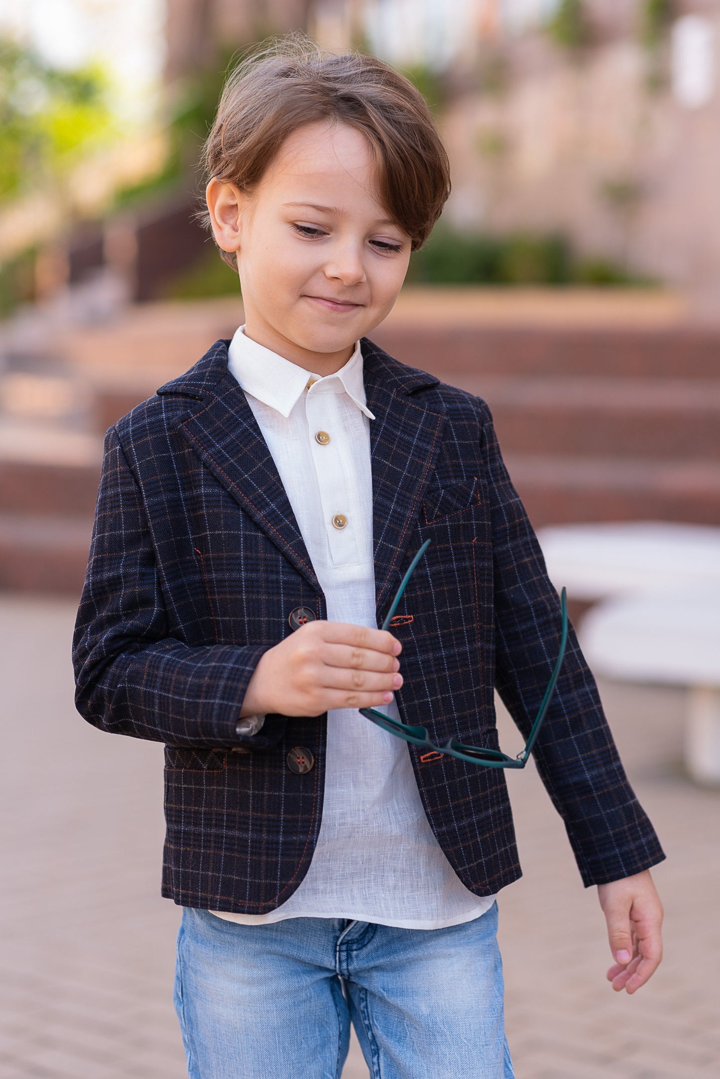 Boys checked wool blazer/ Toddler boy spring jacket/ Vintage wide lapel blazer/Kids single breast blazer/Tailored boys blazer/Stylish outfit