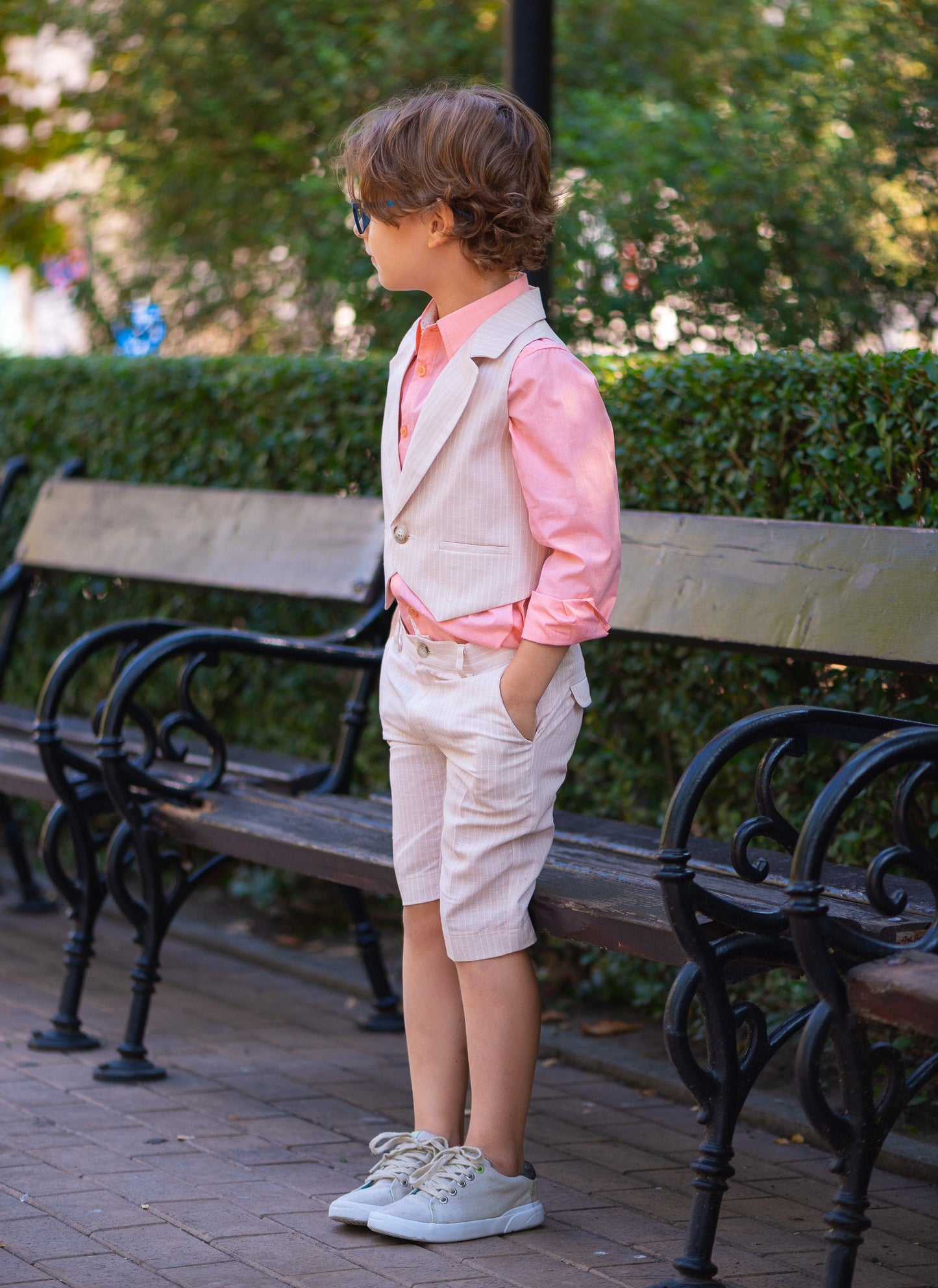 Boys formal 3 pieces outfit kids linen suit/Toddler boy linen outfit slim fitted summer set/ Boys wedding outfit/ Tailored boys suit