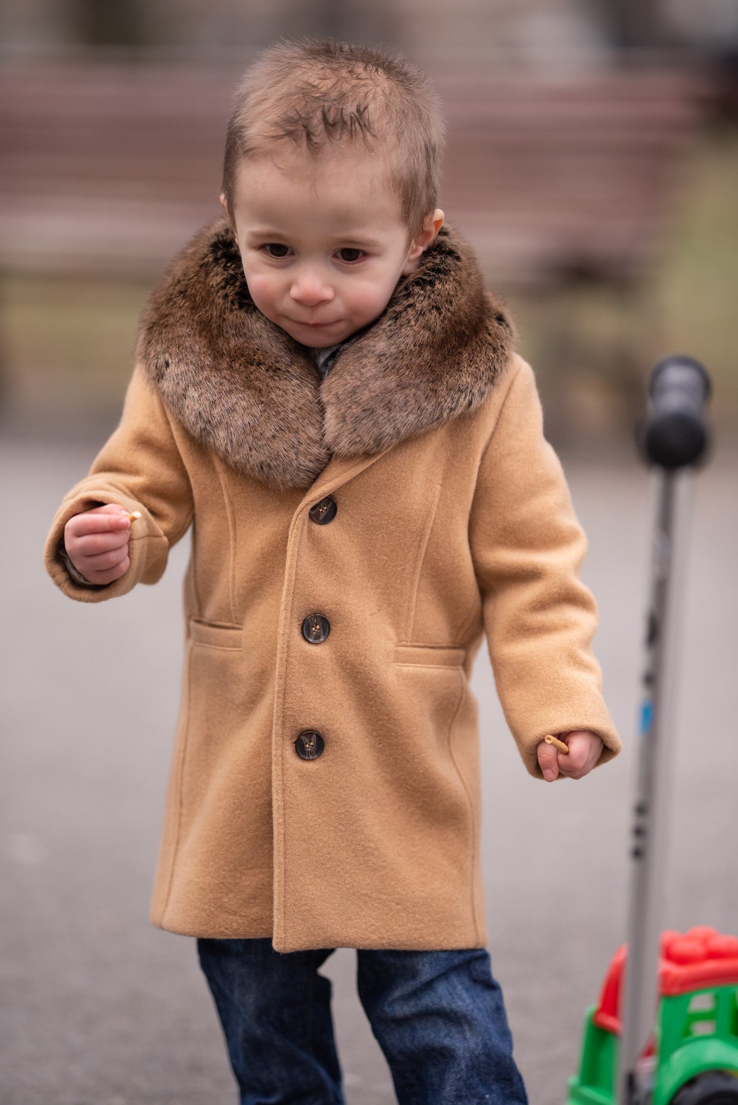Baby boys wool coat with removable fur collar, Baby winter coat, Luxury baby clothes, Camel wool baby coat , Winter Baby Clothing