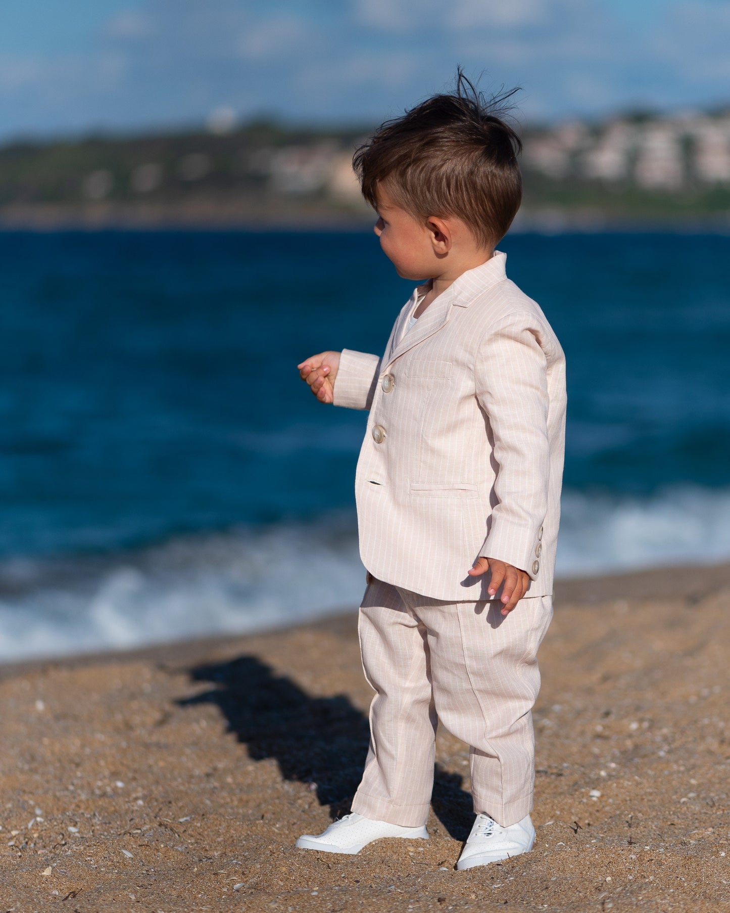 Wedding baby boy striped linen suit/ Baby Christening outfit/ 2 piece formal set for babies/Linen baby wear/ Baby boy gift/ Baby luxury suit