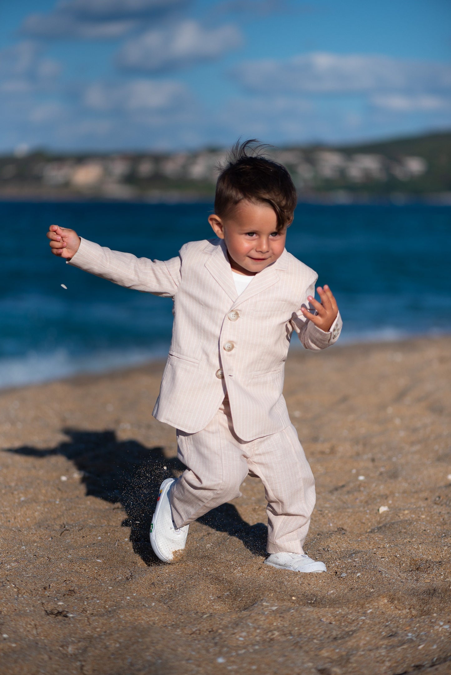 Wedding baby boy striped linen suit/ Baby Christening outfit/ 2 piece formal set for babies/Linen baby wear/ Baby boy gift/ Baby luxury suit