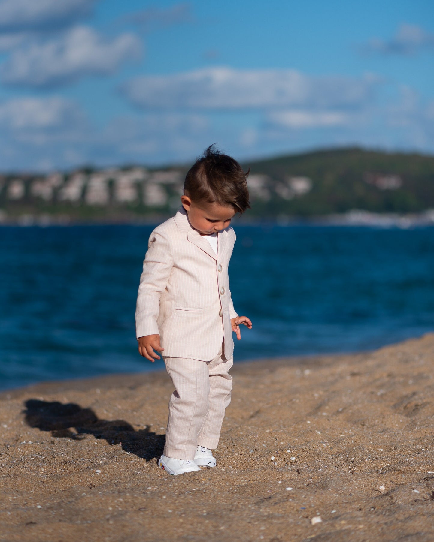Wedding baby boy striped linen suit/ Baby Christening outfit/ 2 piece formal set for babies/Linen baby wear/ Baby boy gift/ Baby luxury suit