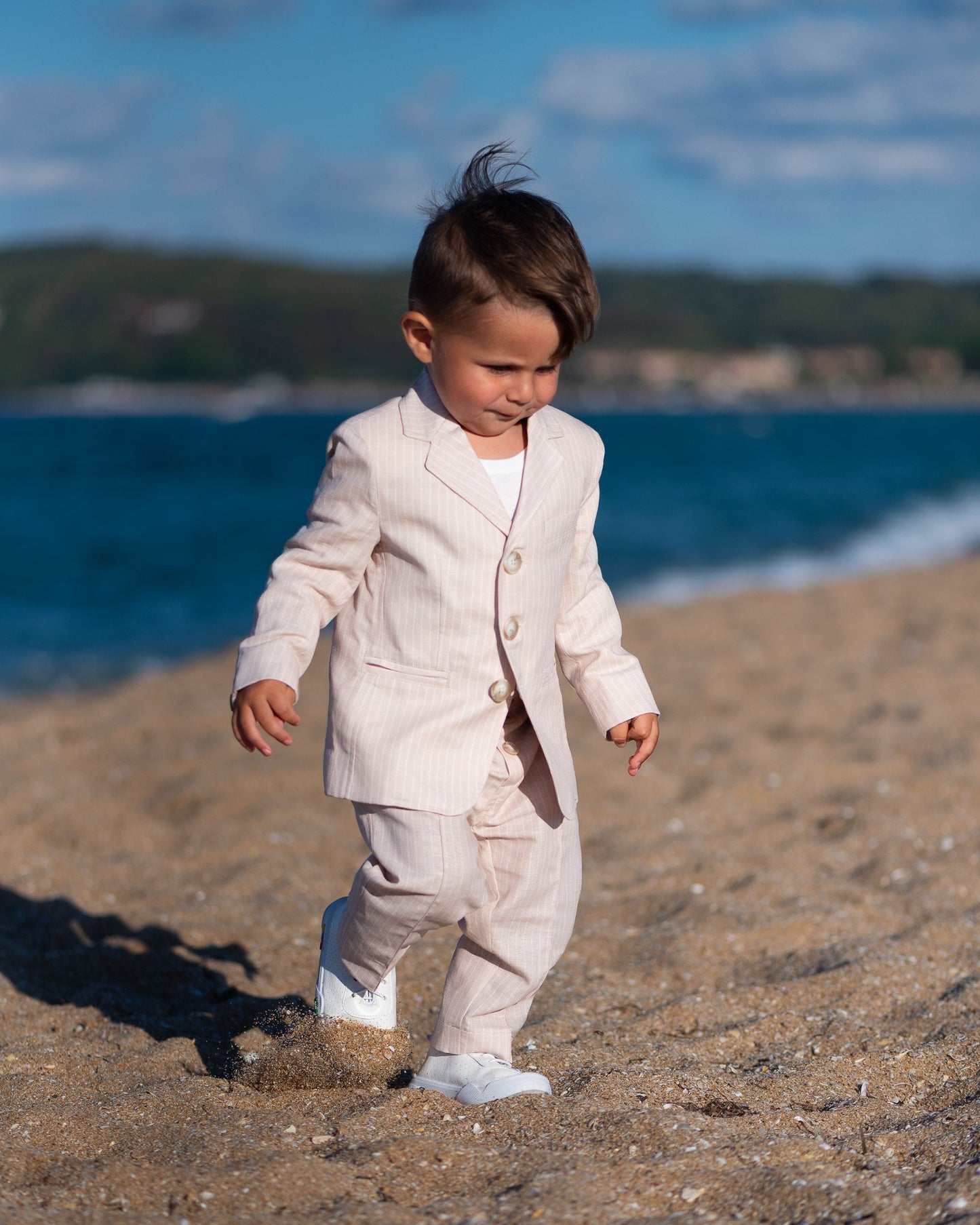 Wedding baby boy striped linen suit/ Baby Christening outfit/ 2 piece formal set for babies/Linen baby wear/ Baby boy gift/ Baby luxury suit