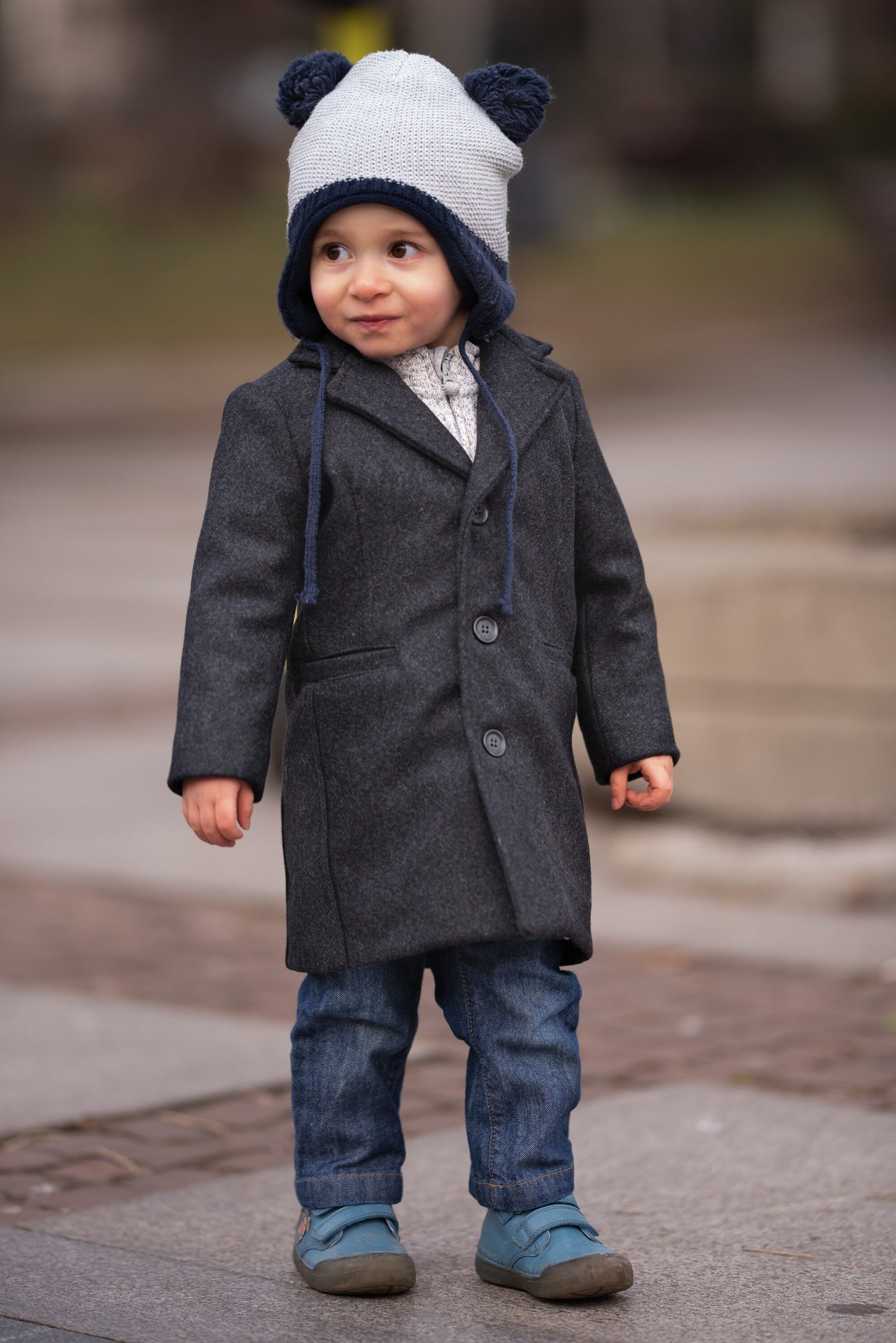 Baby Wool Charcoal Long Coat, Baby Winter Coat, Infant Coat, Baby winter oufit, Winter Baby boys Clothing, Vintage coat for babies