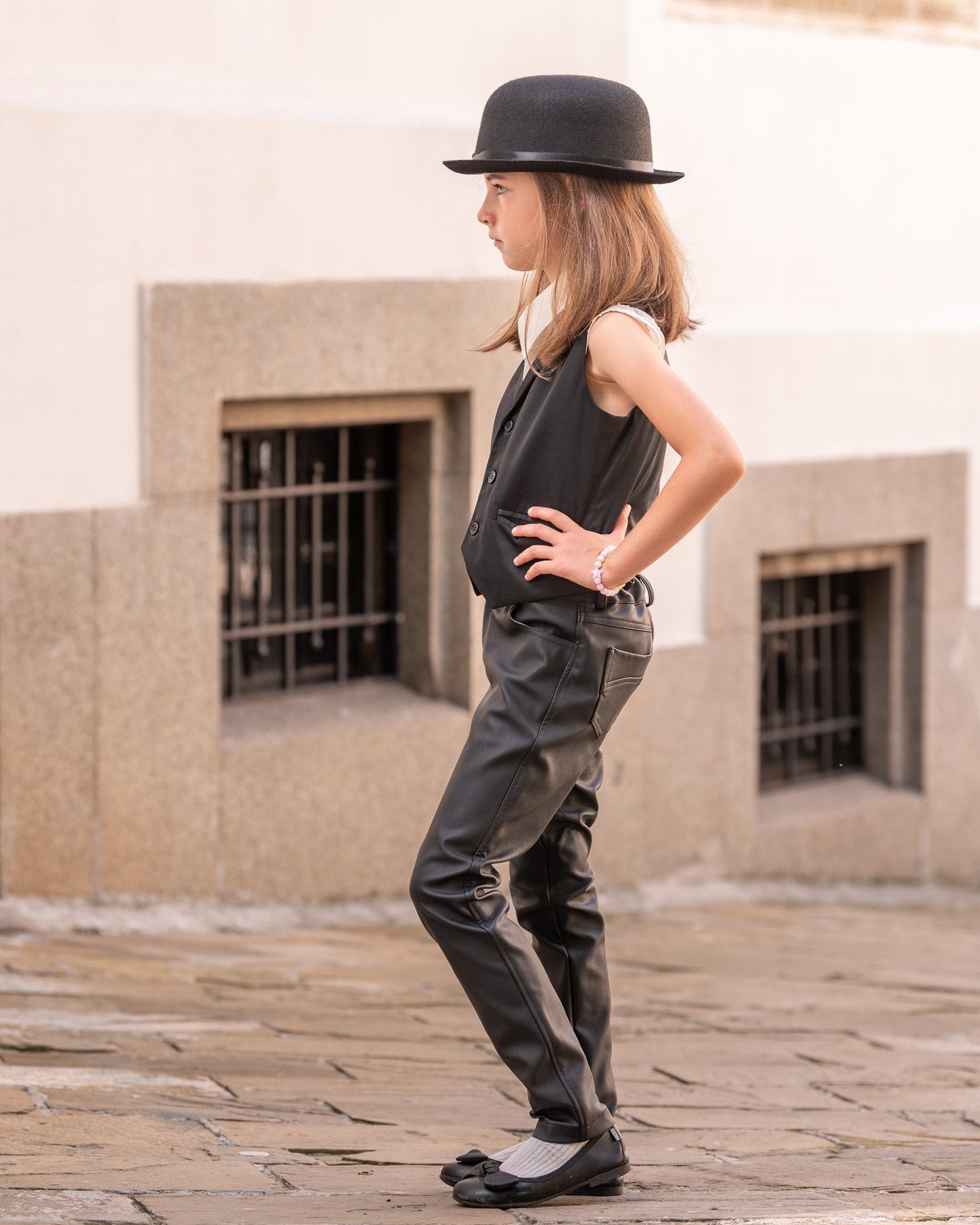 Black formal set for girls/ 2 piece faux leather pants and vest outfit/ Extravagant outfit for toddlers/ Girls formal wear