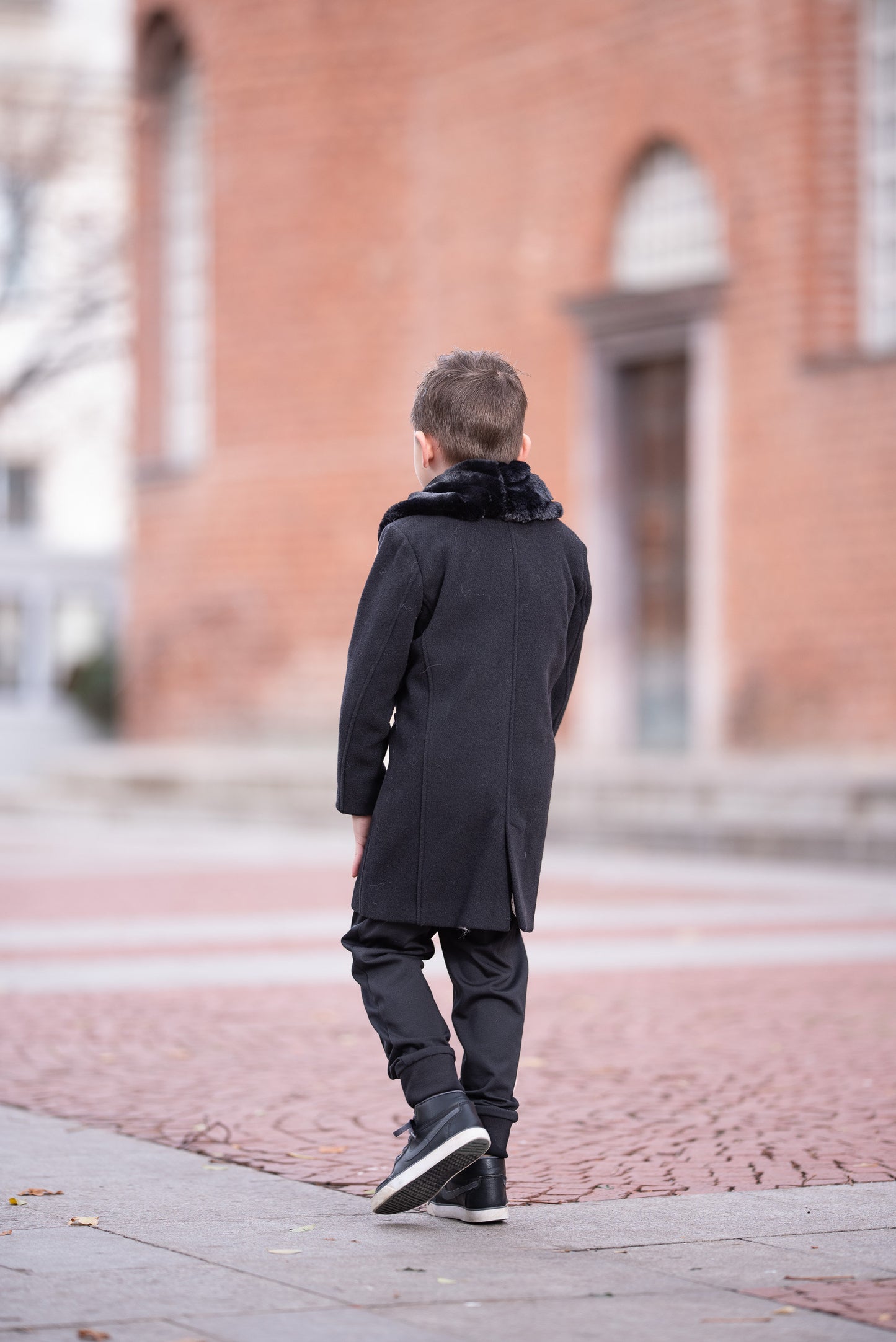 Boys black wool coat with removable faux fur collar, Stylish winter coat, Luxury boys clothes, Formal wool toddler coat , Winter outfit