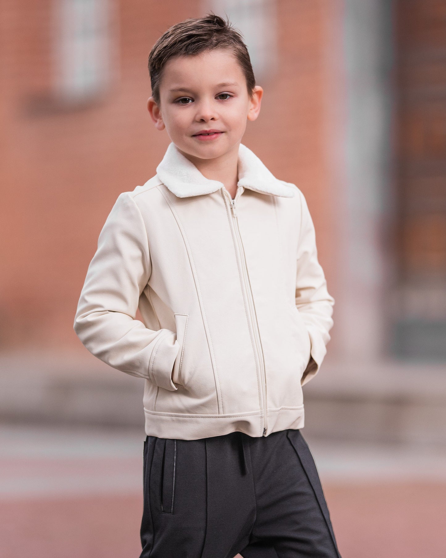 Boys faux leather jacket with fleece lining/ Kids faux leather jacket / Soft vegan leather jacket/ Warm designer pilot jacket boys