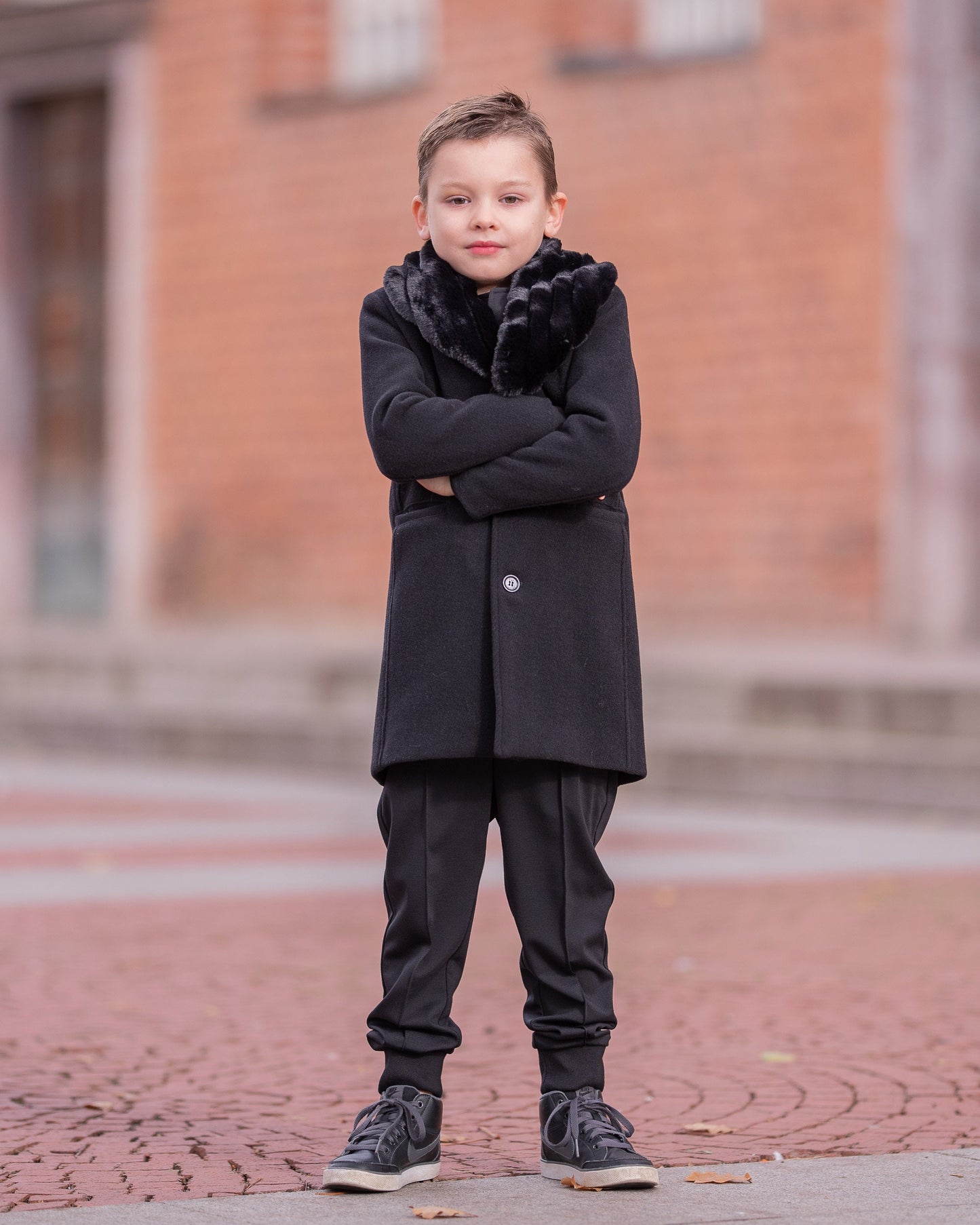 Boys black wool coat with removable faux fur collar, Stylish winter coat, Luxury boys clothes, Formal wool toddler coat , Winter outfit