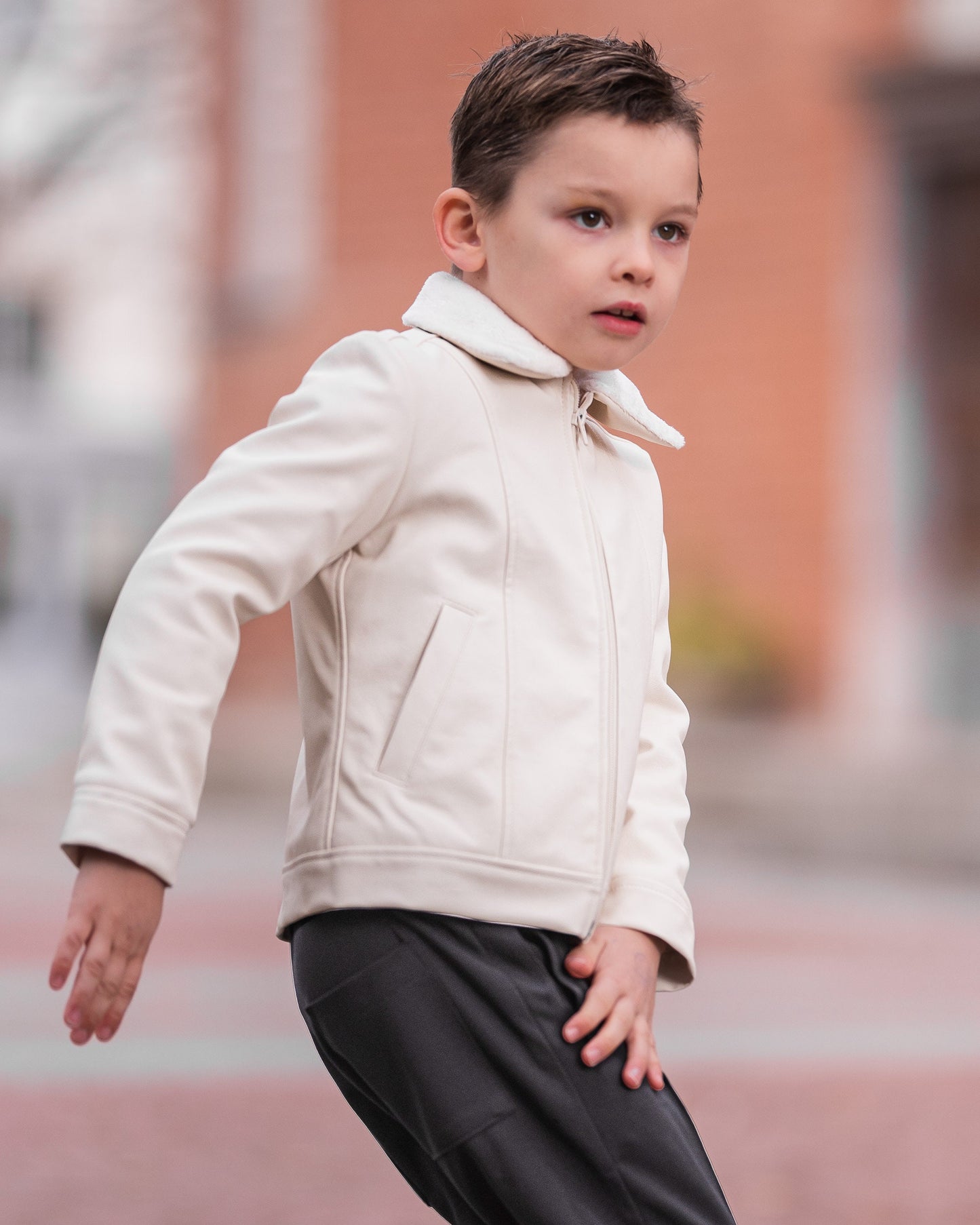 Boys faux leather jacket with fleece lining/ Kids faux leather jacket / Soft vegan leather jacket/ Warm designer pilot jacket boys