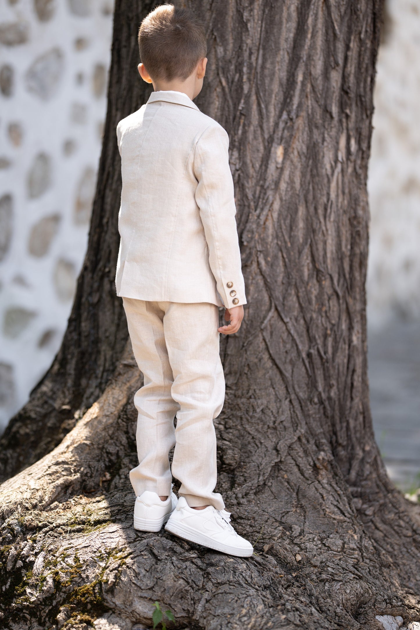 Linen 4 piece summer set for boys/ Rustic wedding outfit boys/ Communion linen clothing toddler dress shirt outfit/ Beige linen boys suit