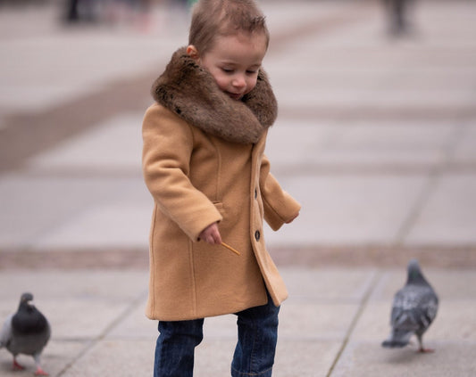 Baby boys wool coat with removable fur collar
