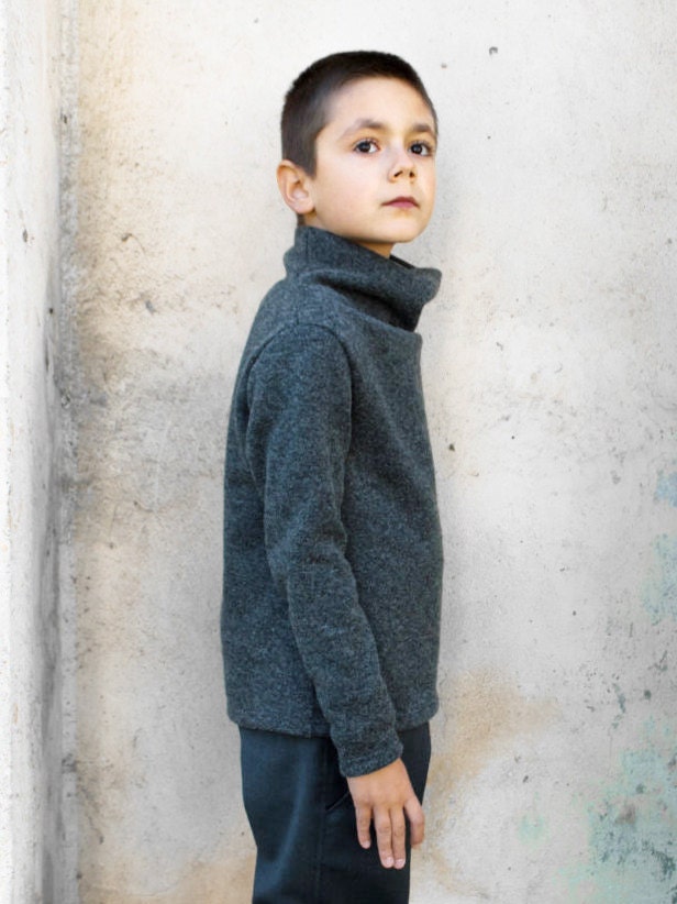 Boys wool turtleneck sweater/Grey pullover/Winter sweater/Kids wool polo neck jumper/Toddler boys wool sweater/Warm high collar jumper