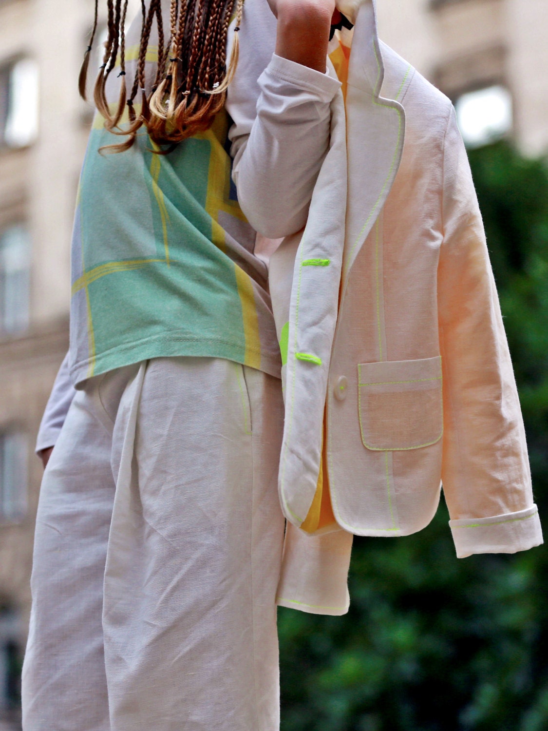 Girls white linen suit for cute summer outfits/ Kids wedding linen clothes/ White summer suit/ Summer clothes/ White suit wedding outfits
