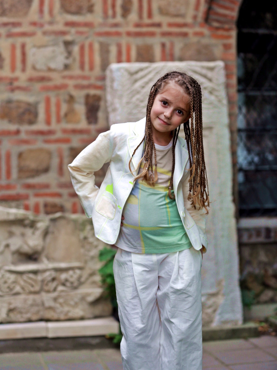 Girls white linen suit for cute summer outfits/ Kids wedding linen clothes/ White summer suit/ Summer clothes/ White suit wedding outfits