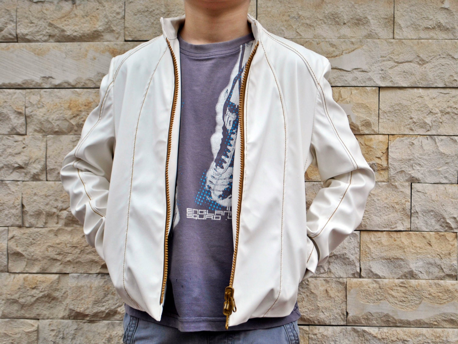 Boys white leather jacket/Faux leather short coat/Eco friendly leather coat/Boys outfit/White jacket/Boys clothing/Leather toddler jacket