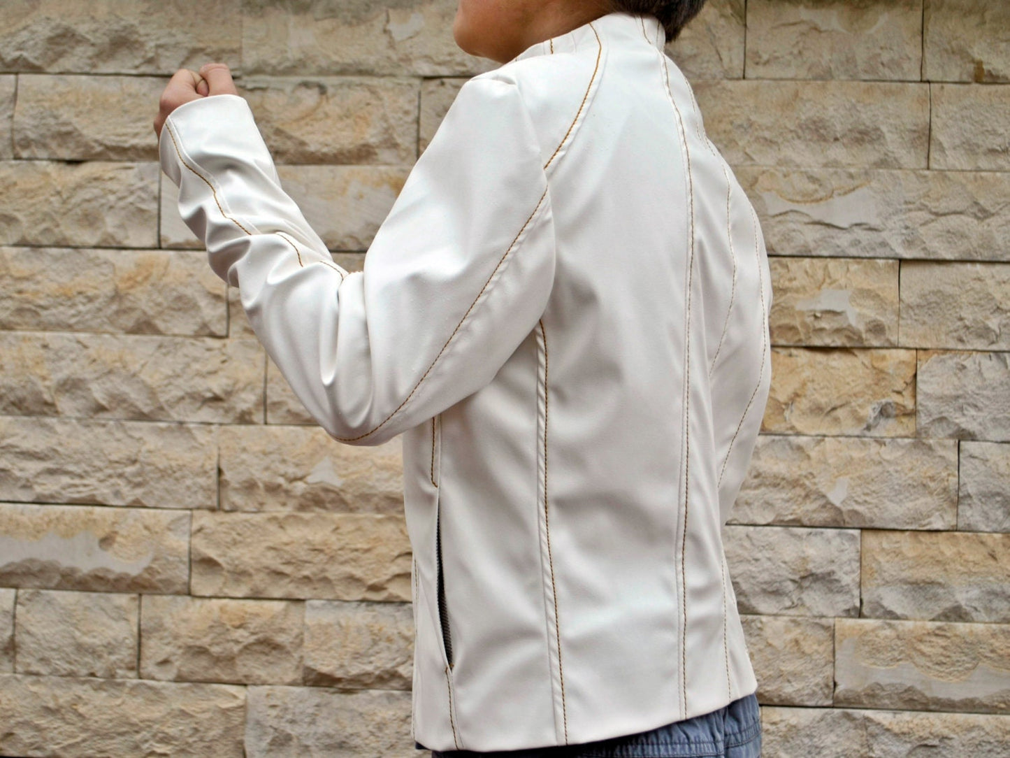 Boys white leather jacket/Faux leather short coat/Eco friendly leather coat/Boys outfit/White jacket/Boys clothing/Leather toddler jacket