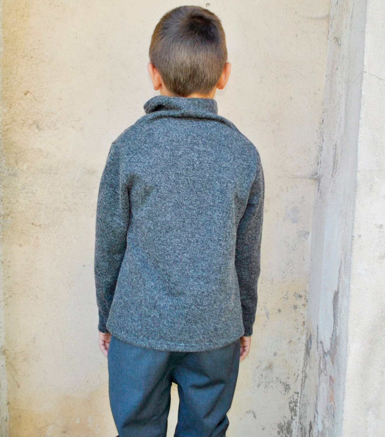 Boys wool turtleneck sweater/Grey pullover/Winter sweater/Kids wool polo neck jumper/Toddler boys wool sweater/Warm high collar jumper