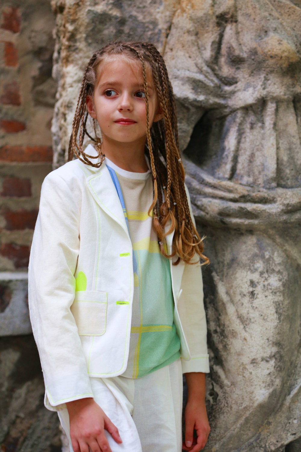 Girls white linen suit for cute summer outfits/ Kids wedding linen clothes/ White summer suit/ Summer clothes/ White suit wedding outfits
