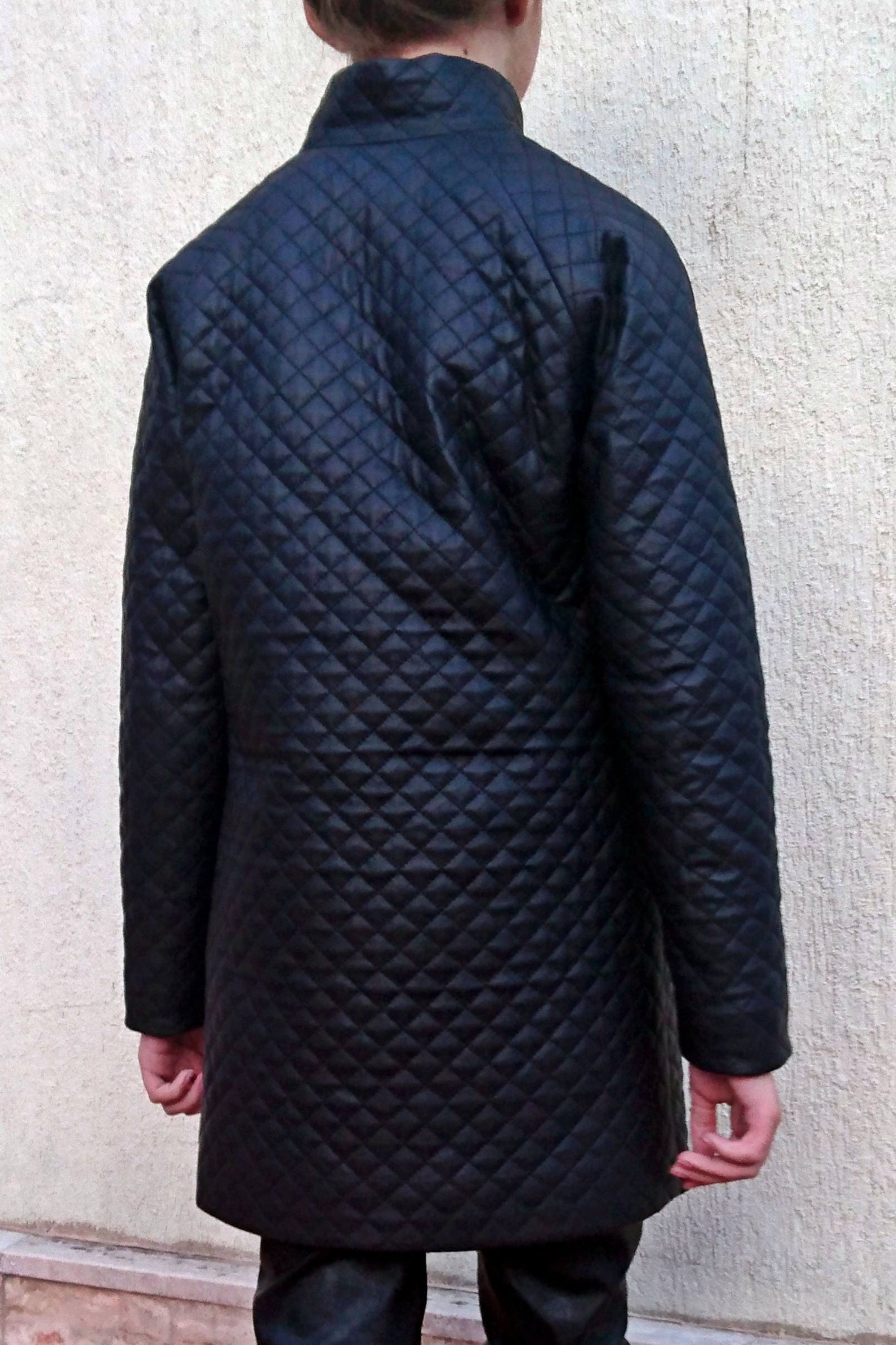 Black faux leather quilted coat for girls, Kids jacket, Long leather coat, Stylish leather jacket, Eco Leather outfit, Winter duvet coat
