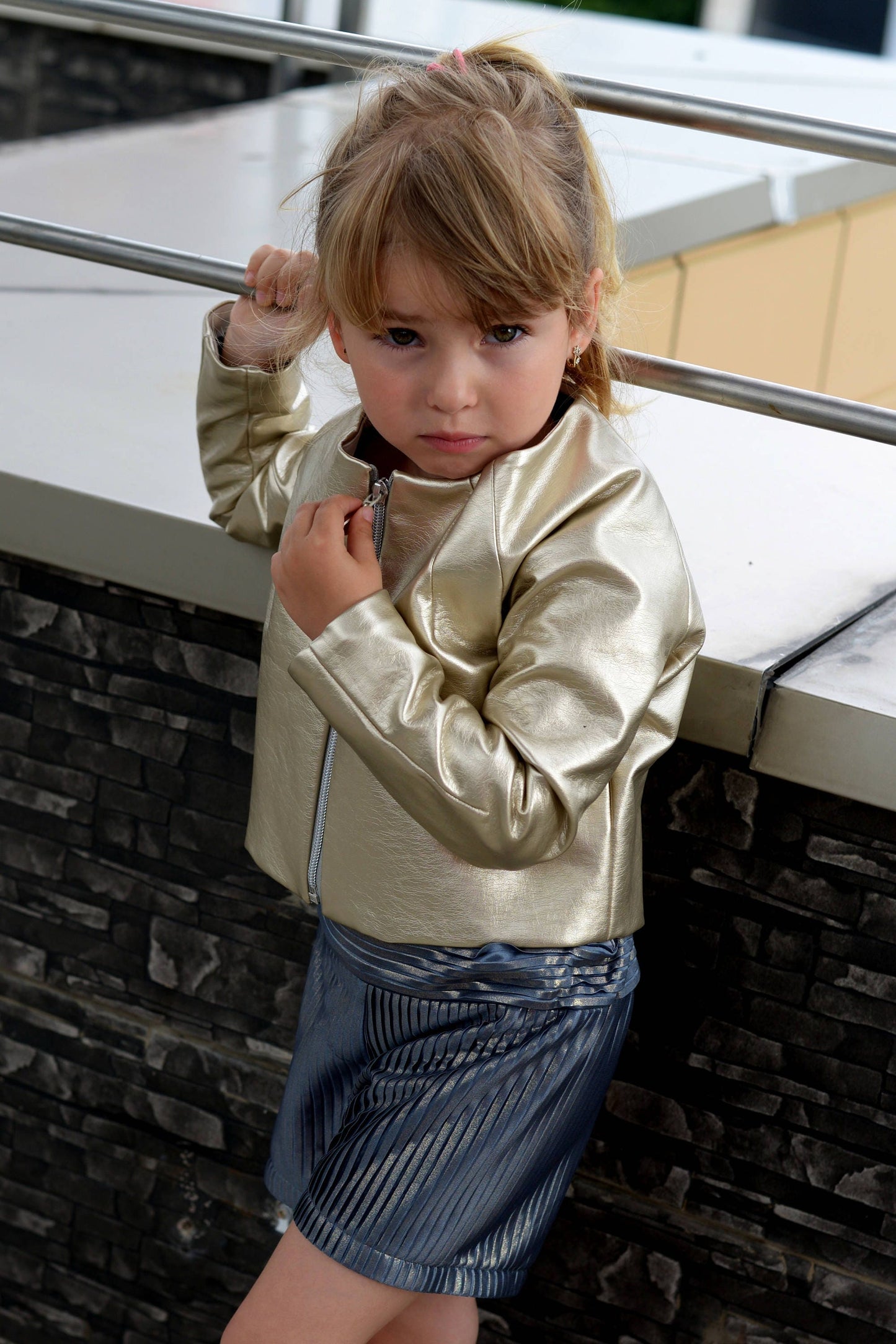 Shiny gold faux leather jacket for girls, Kids jacket, Short leather jacket, Cropped leather jacket, Eco Leather outfit, Stylish jacket