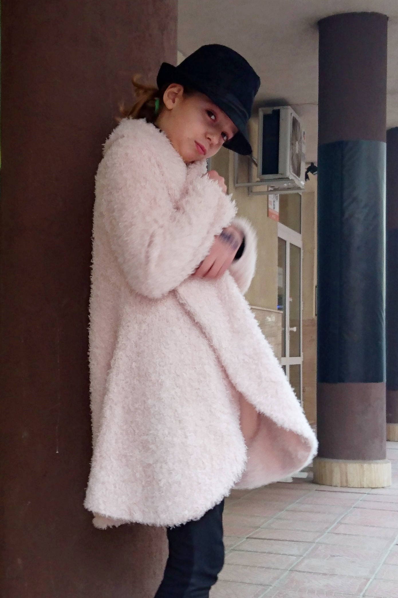 Girls shawl collar fuzzy coat/Formal toddler coat/High collar girls coat/Cocoon coat/Cozy coat/Kids coat/Wrap coat/Toddler girls long coat