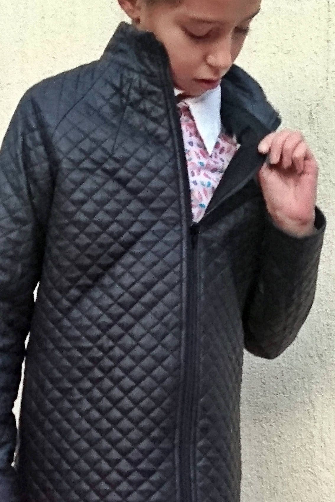 Black faux leather quilted coat for girls, Kids jacket, Long leather coat, Stylish leather jacket, Eco Leather outfit, Winter duvet coat