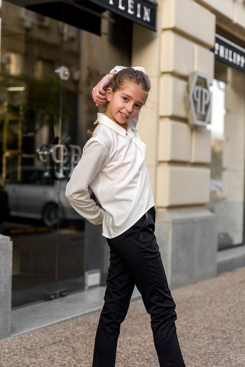 White blouse for girls, Long sleeve shirt toddlers formal blouse, Designer top kids blouse, Romantic blouse, Gift for girls, Elegant outfit
