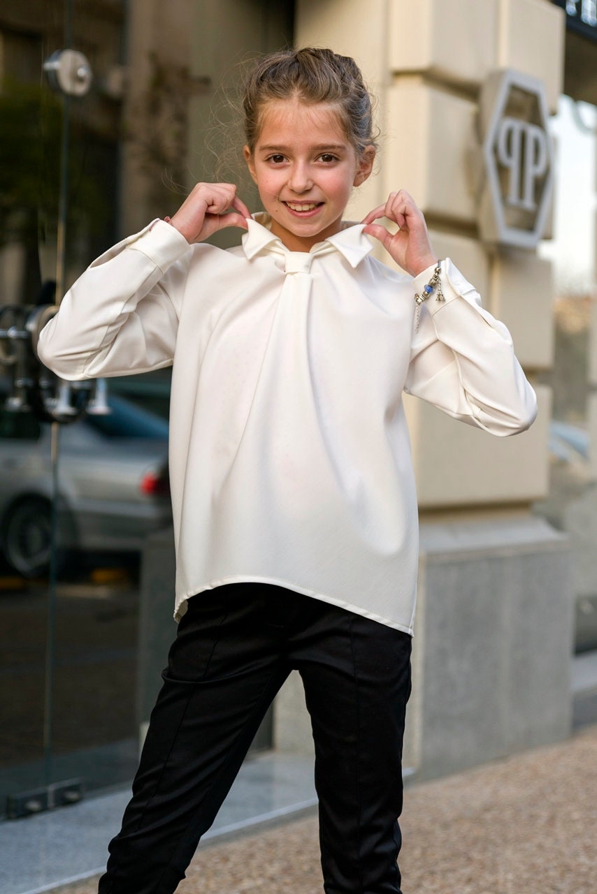 White blouse for girls, Long sleeve shirt toddlers formal blouse, Designer top kids blouse, Romantic blouse, Gift for girls, Elegant outfit