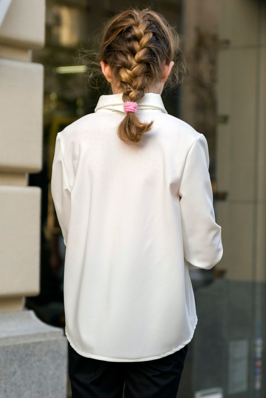 White blouse for girls, Long sleeve shirt toddlers formal blouse, Designer top kids blouse, Romantic blouse, Gift for girls, Elegant outfit