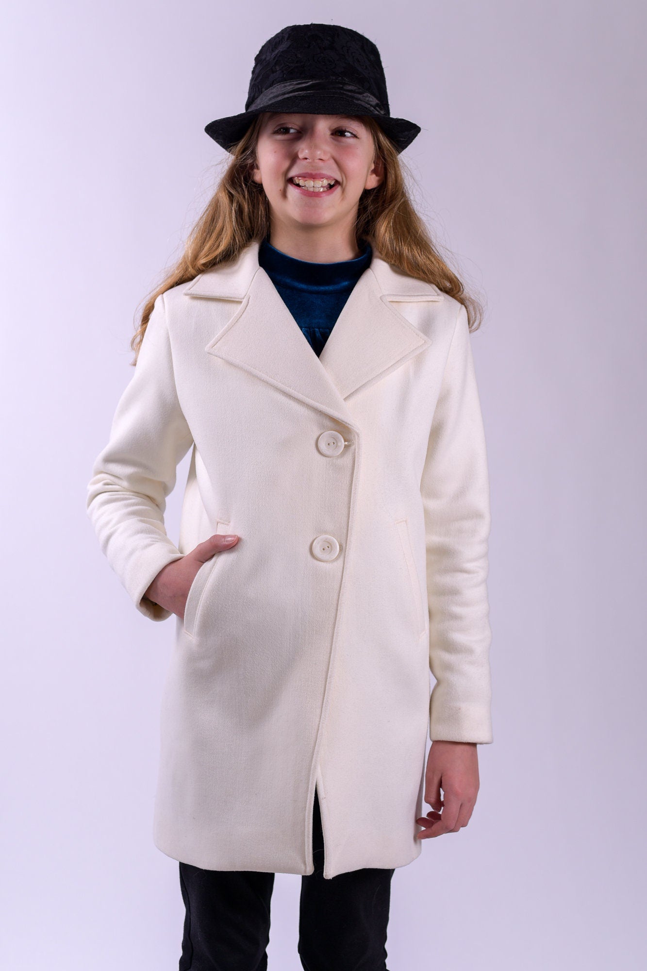 Winter wool coat for girls, White coat, Classic toddlers jacket Ivory wool blazer coat Trendy girls outfit, Stylish knee length coat kids